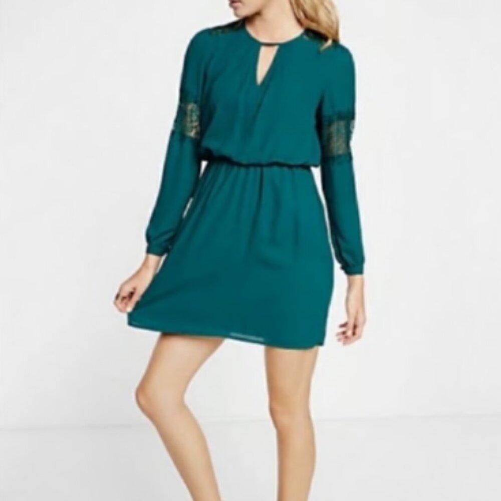 Express Emerald Green Lace Slip Dress Size Medium